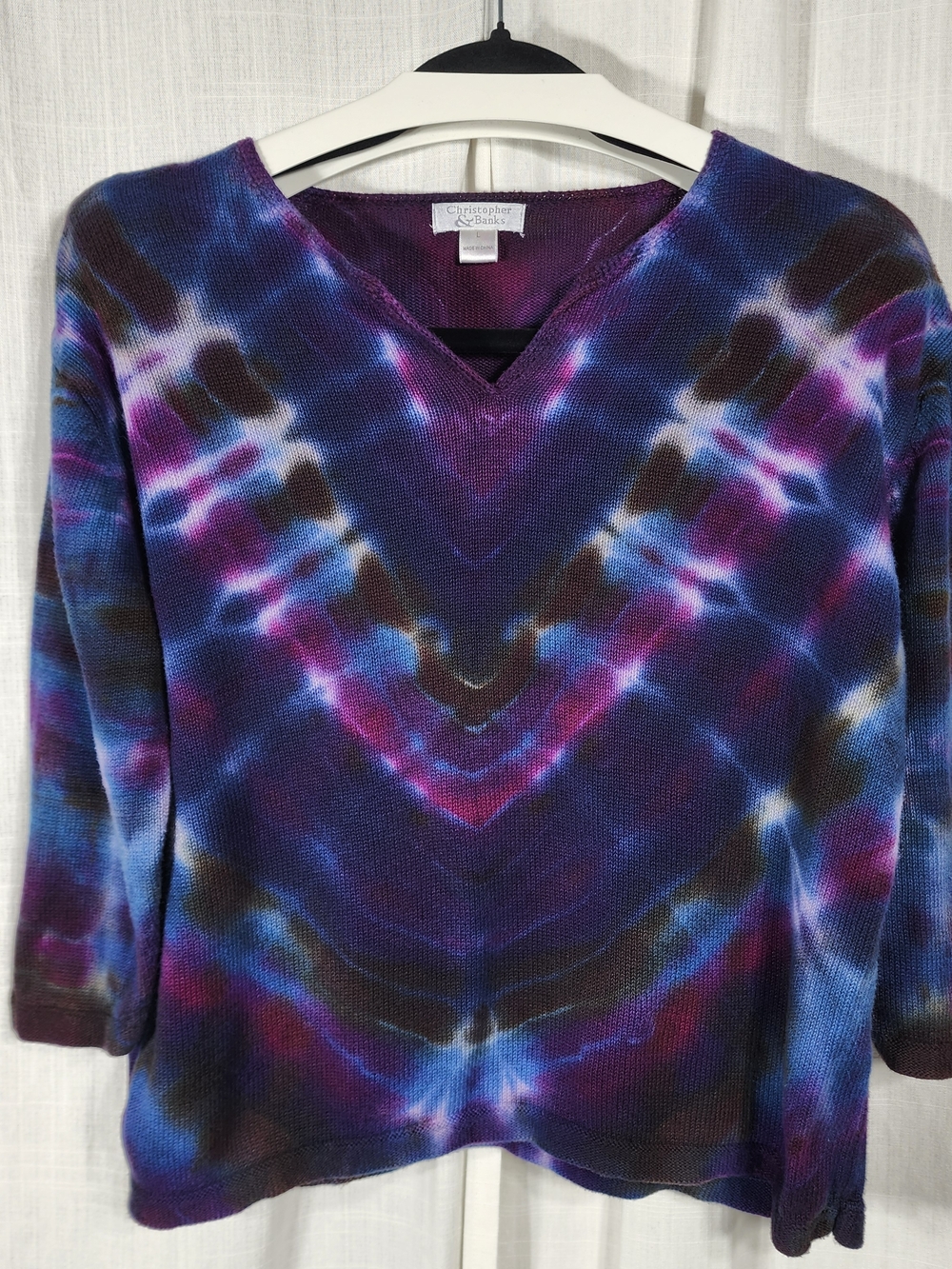 Christopher & Banks Women's Purple Tie-Dye V-Neck Sweater